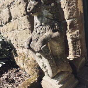 A Pair of Majestic Weathered Stone Lions